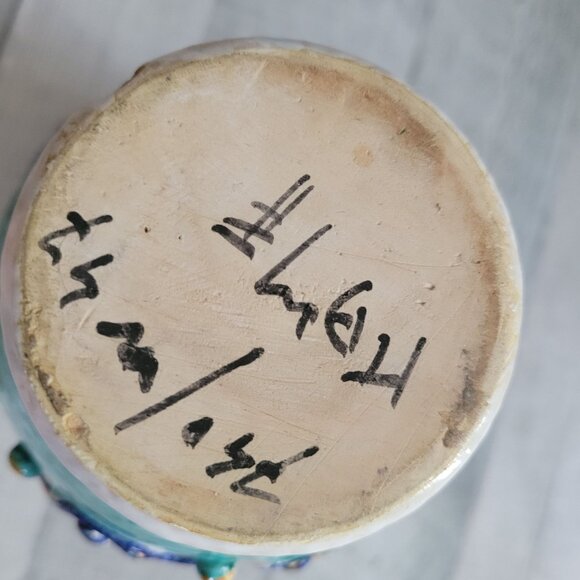 Vintage Daruta Italy Hand-Painted Ceramic Vase With Ornate Handles & Scenic Moti - Picture 6 of 8